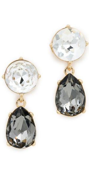Kenneth Jay Lane Teardrop Bottom Earrings Gold/Crystal/Black Diamond One Size