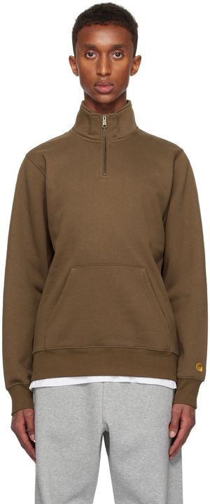 Carhartt Work In Progress Brown Chase Neck Zip Sweatshirt