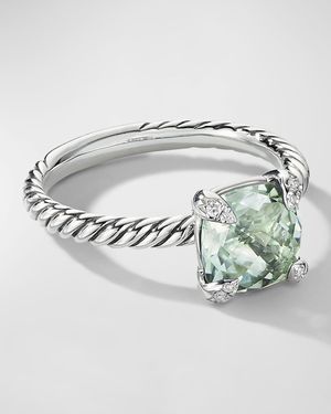Chatelaine Ring with Prasiolite and Diamonds in Silver, 8mm