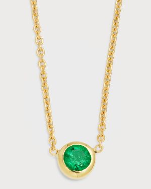 18K Yellow Gold Emerald Big Single Station Necklace