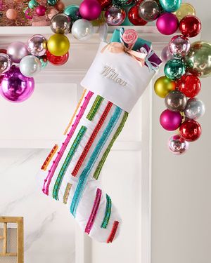 Bright Holiday Beaded Stripes Christmas Stocking, Personalized