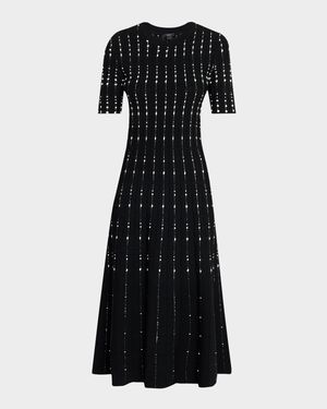 Fragmented Stripes A-Line Knit Midi Dress