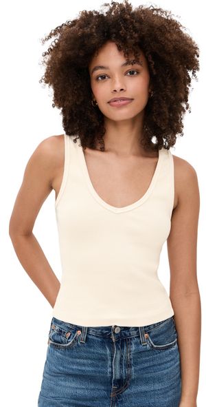 perfectwhitetee Structured Rib V-Neck Tank Sugar M