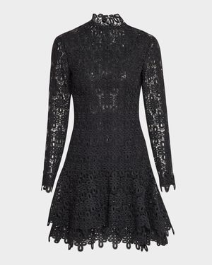 Joy Guipure Lace Long-Sleeve Mini Dress