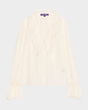 Kensley Cotton-Silk Voile Ruffle Blouse