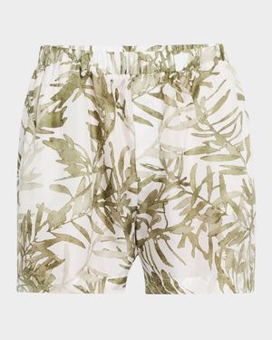 Herbarium Print Silk Ponge Pull-On Shorts