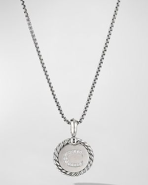 18mm Initial Cable Collectibles Charm Necklace with Diamonds in Silver