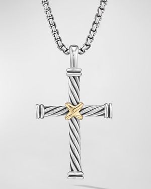 Men's Cable Cross Pendant in Silver with 18K Gold, 35mm
