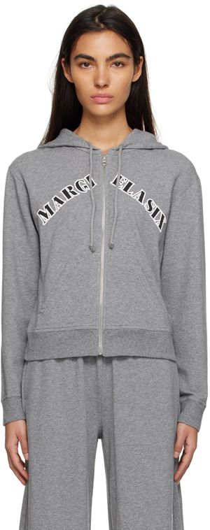 MM6 Maison Margiela Pull à capuche gris à logo contrecollé