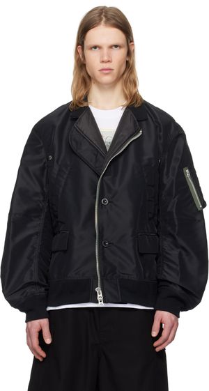 sacai Black Nylon Twill Bomber Jacket