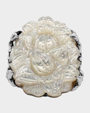 White Mother-of-Pearl Double-Shank Ring, Size 7