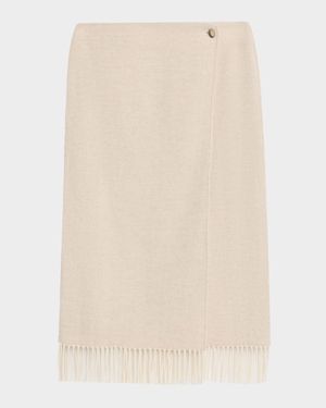 Herringbone Wool Fringe Pencil Skirt