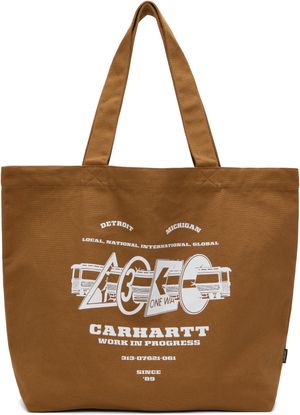 Carhartt Work In Progress Brown Canvas Graphic Large Tote