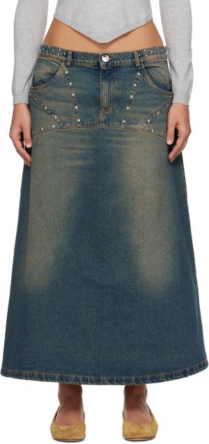 Gimaguas Blue Studded Denim Maxi Skirt
