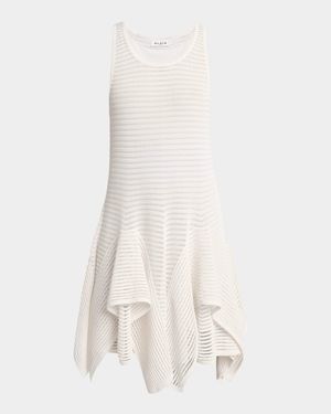 Ladder Knit Sleeveless Ruffle-Slits Midi Dress