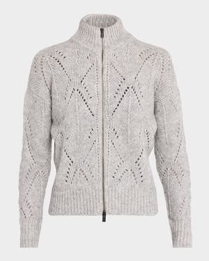 Turtleneck Sequin Pointelle-Knit Sweater