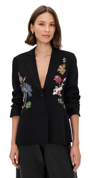 Cinq à Sept Floral Mixed Media Scrunched Cheyenne Blazer Black/Multi 8