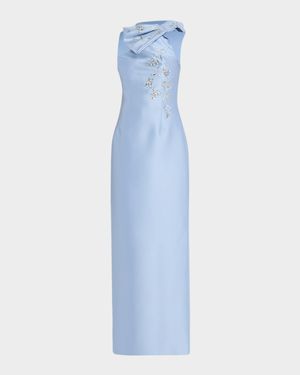 Olivia Beaded Bow-Embellished Mikado Gown