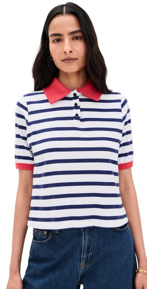 ASKK NY Cropped Polo Navy Thin Stripe 4
