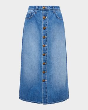 Kathleen Button-Front Denim Midi Skirt