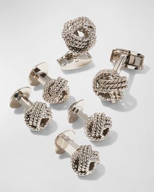 Men's Cable Knot Metal Cufflinks & Stud Set