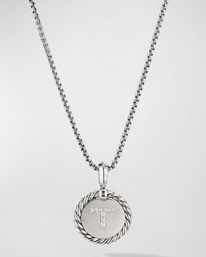 18mm Initial Cable Collectibles Charm Necklace with Diamonds in Silver