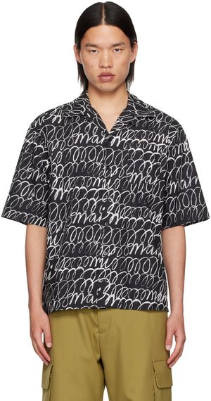 Marni Chemise noire à motif gribouillé à logos