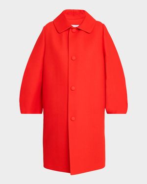 Curved-Sleeve Single-Breasted Top Coat