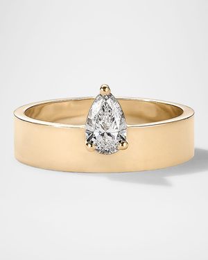14K Yellow Gold Mega Diamond Pear Wide Flat Band Ring