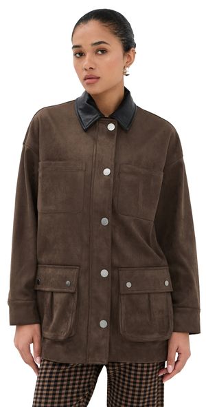 LE BOP Rowan Faux Suede Utility Jacket Coffee XXL