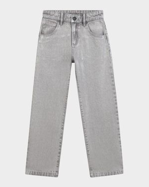 Girl's Silver Overwash Straight-Leg Denim Jeans, Size 4-6