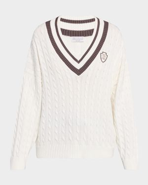 Cable-Knit Sport Club V-Neck Sweater