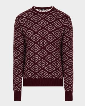 Men's Cotton Diamond-Pattern Crewneck Sweater