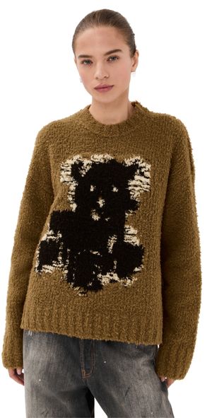 Acne Studios Teddy Animation Crewneck Sweater Khaki Beige XS