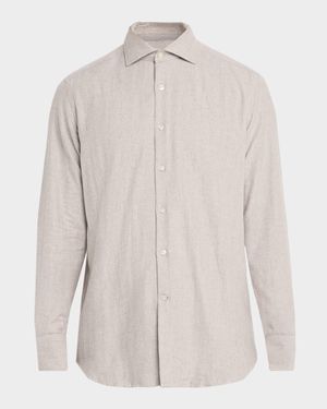 Men's Herringbone Cotton Flannel Button-Down Shirt
