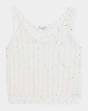Linen Pailette Charming Cable Scoop-Neck Tank Top