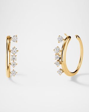 18K Yellow Gold Barre Floating Diamond Small Hoops