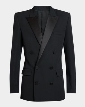 Men's Satin Peak Lapel Double-Breasted Blazer Jacket
