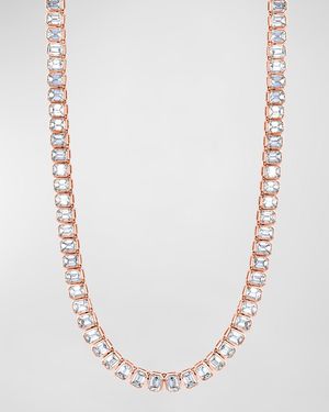 18K Gold 16" North South Bezel Set Emerald-Cut Diamond Tennis Necklace, 13.10tcw