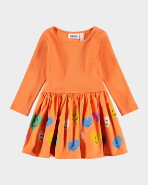 Girl's Candi Long-Sleeve Heart-Print Dress, Size 6M-2