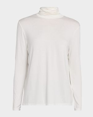 Soft Touch Pleated Long-Sleeve Turtleneck