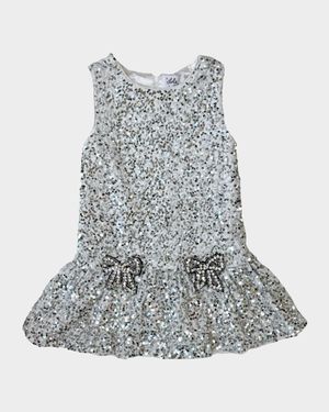 Girl's Shimmer Sequin Dress W/ Bows, Size 2-14