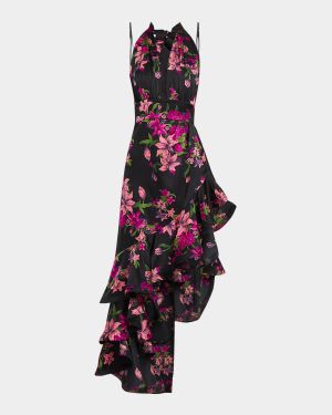 Bronte High-Low Plunge Halter Maxi Dress