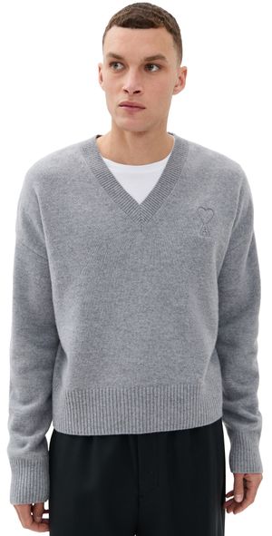AMI Wool and Cashmere Knit Sweater Gris L