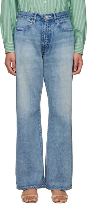 AURALEE Jean bleu en denim à lisière à effet délavé