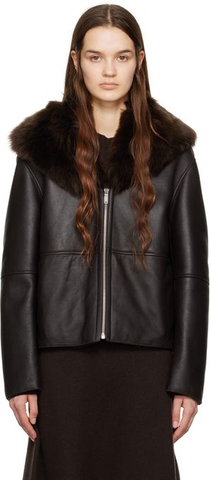 Jil Sander Brown Shawl Collar Reversible Shearling Jacket