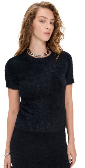 Helmut Lang Crop Eyelash Tee Black L