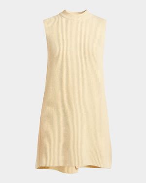 Sleeveless Wrap-Back Fine Wool Rib Vest