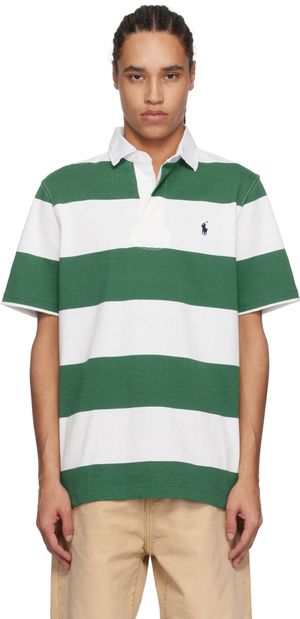 Polo Ralph Lauren White & Green Jersey Rugby Short Sleeve Polo