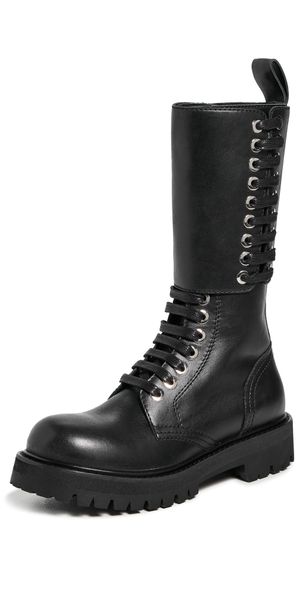 rabanne Leather Combat Boots Black 37